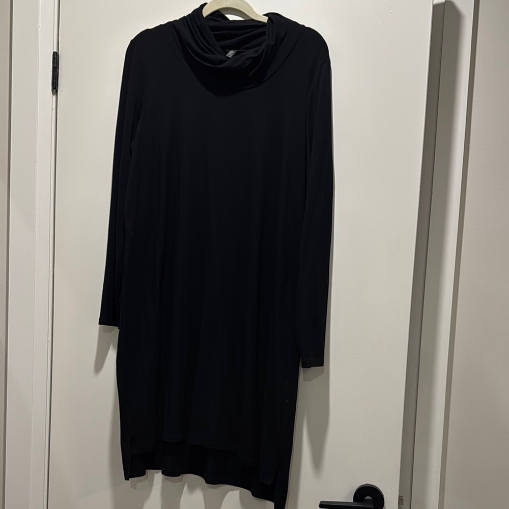 Eileen Fisher Black Cowl Neck Long Sleeve Sweater Dress